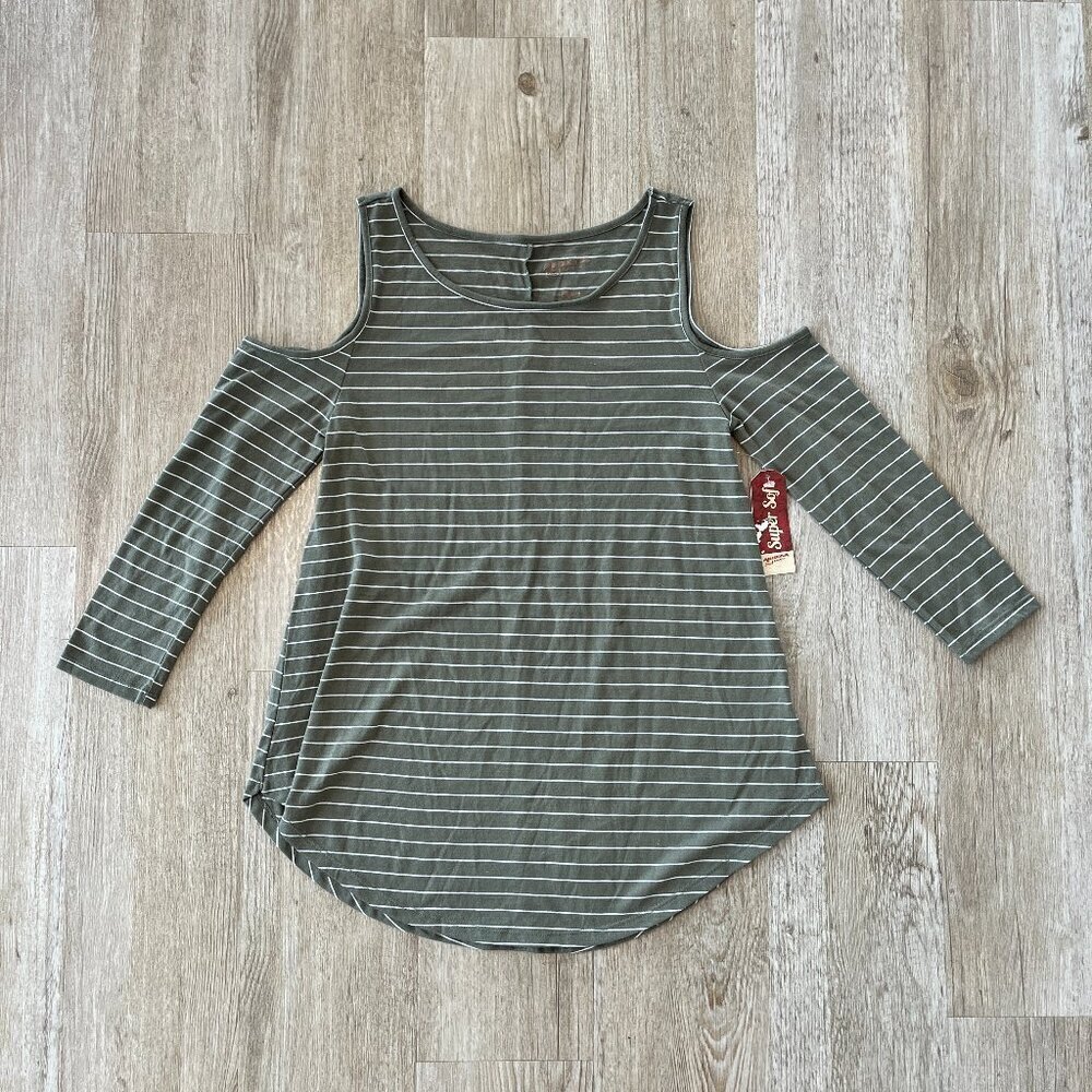 Womens NWT Arizona Jeans Green Stripe Shirt - S